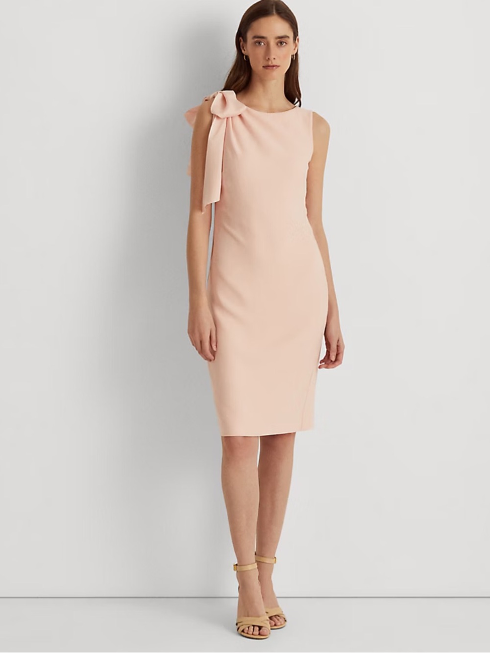 NEW! Calvin Klein Blush Pink Sleeveless Bow-Shoulder Sheath Midi Dress 10